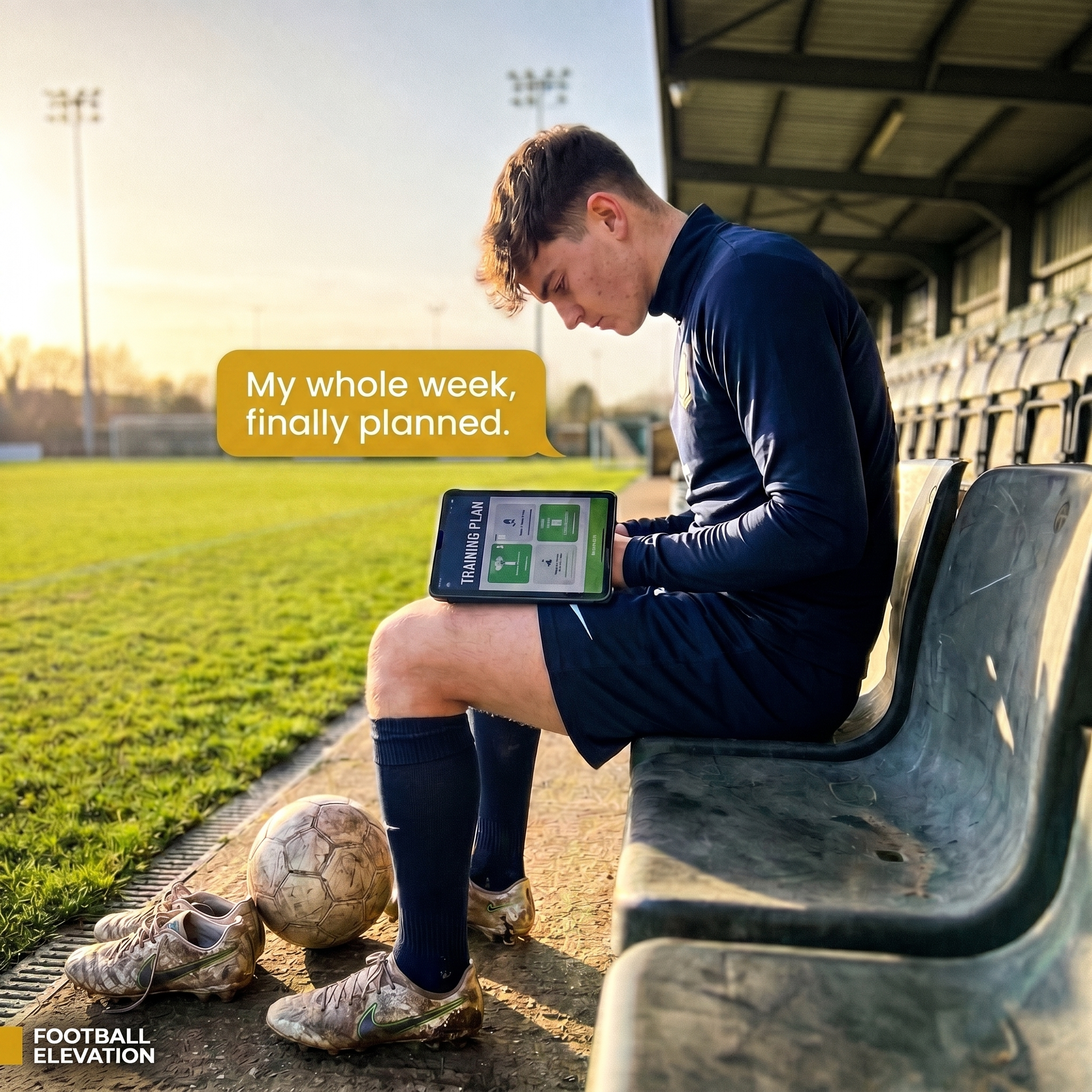 A young footballer using the weekly planner pitch-side