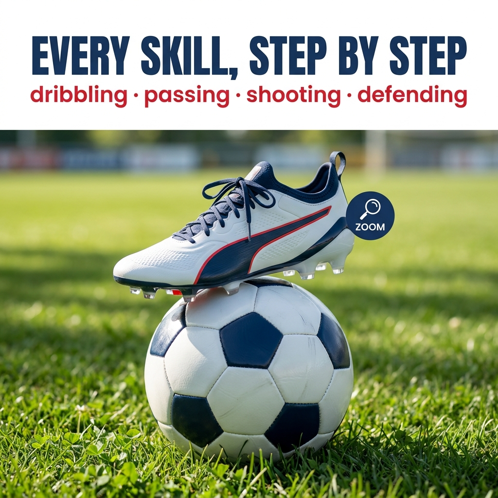Close-up of a football boot on a ball — every skill step by step