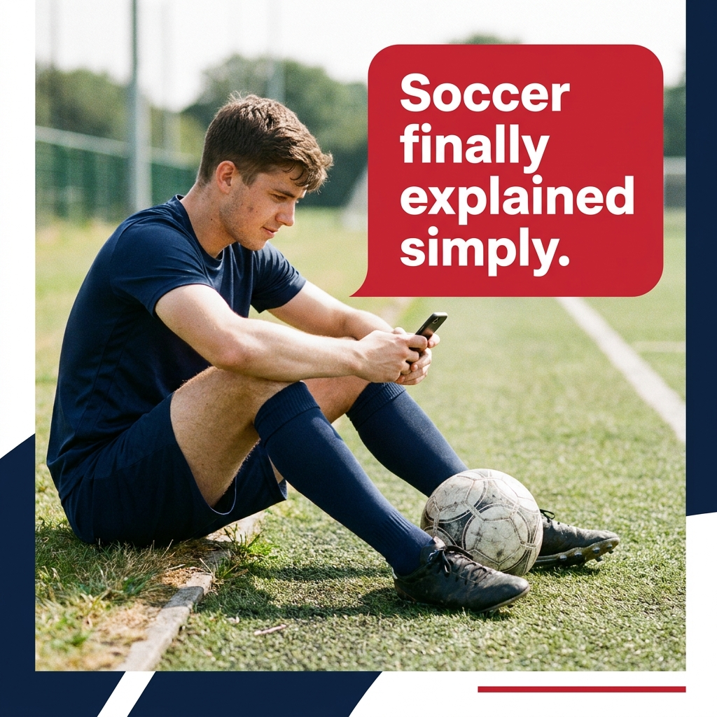 Beginner player reading the guide on the edge of a football pitch